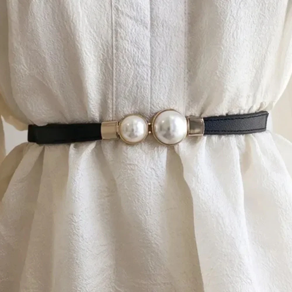 NEW| Women’s Thin Statement Black Pearl Chic & Trendy Belt